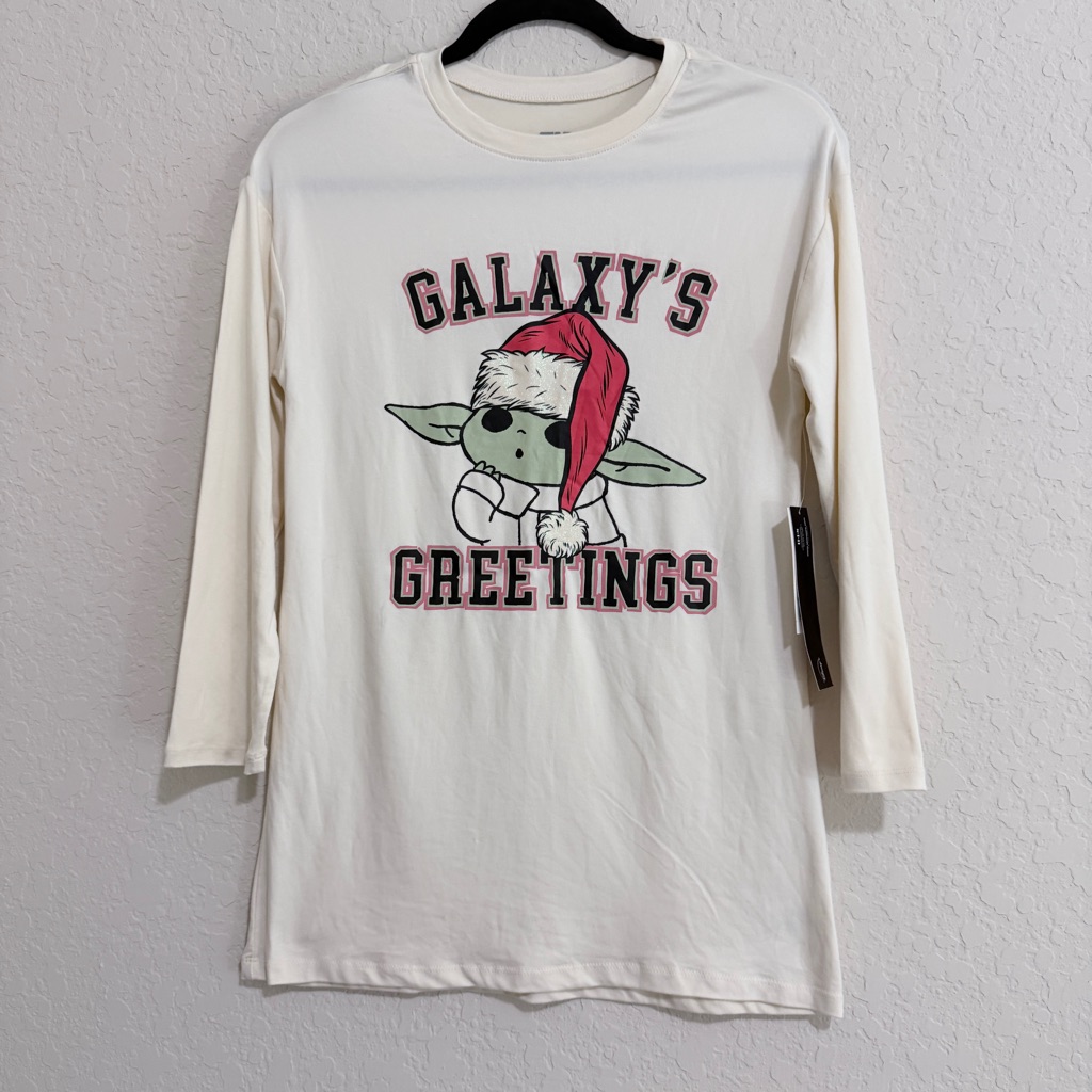 Star Wars Christmas Girls M 7/8 Shirt Dress Long Sleeve Yoda Galaxy Greetings